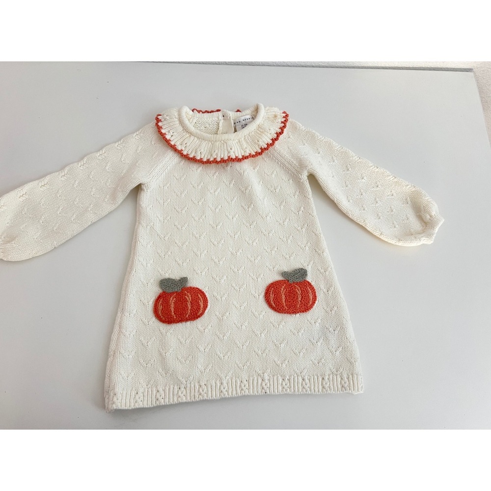 Max Studio Baby Girls Pumpkin‎ Knit Dress Cream Orange Fall Thanksgiving 12M